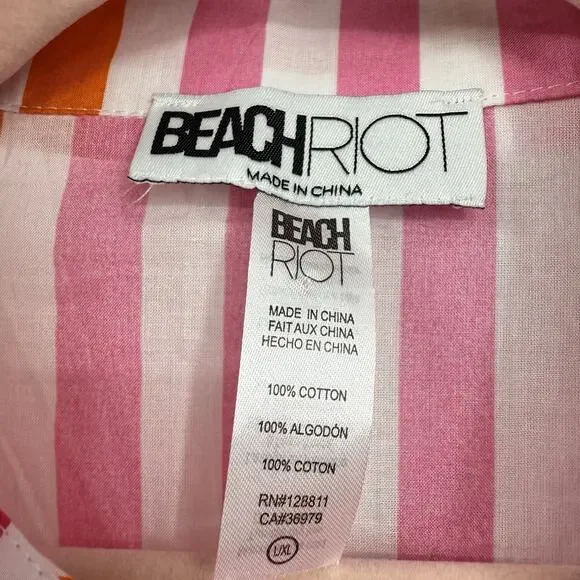BEACH RIOT Alexa Stripe Button Down Tunic L/XL Sunset Stripes Pink Orange Swim - Picture 5 of 7